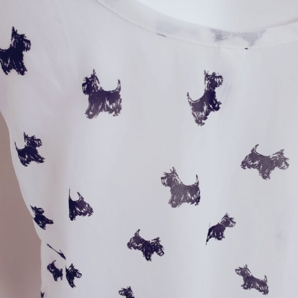 White/Black Prairie Boho Emroidered Sheer Sleeveless Dog Print Blouse - Picture 5 of 9